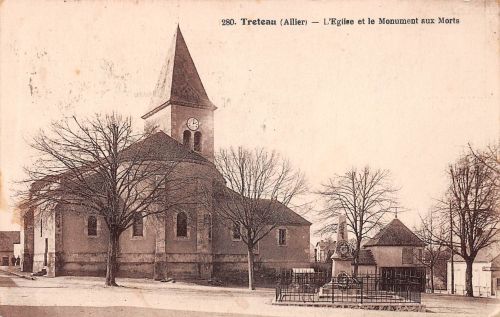 Frankreich Treteau (Allier) L`Eglise et le Monument aux Morts gl1932 198.117
