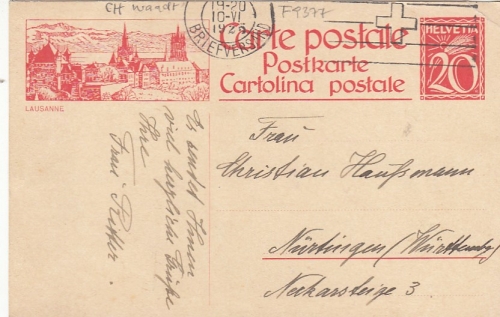 Lausanne, Waadt, Ganzsache gl1907 F9377