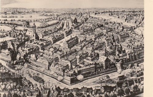 Alt-Leipzig, Vogelschau z.Zt.des 30-jährigen Krieges ngl F9430