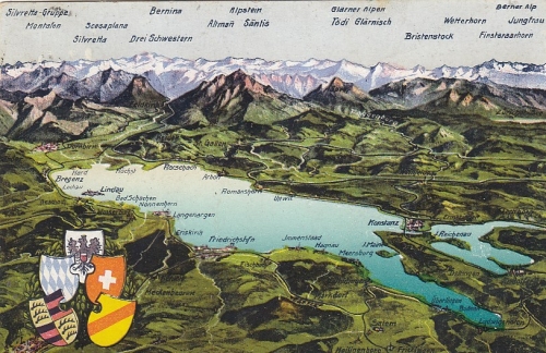 Bodensee-Panorama mit Angrenzer-Wappen gl1924 G0455