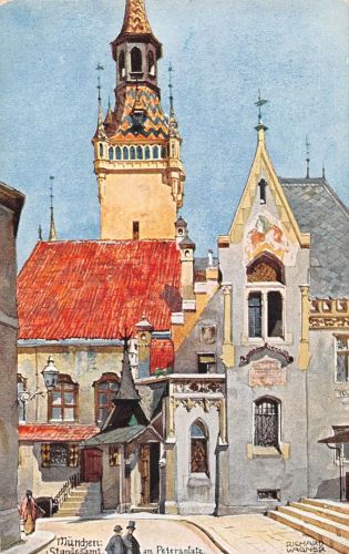 München Standesamt am Petersplatz Künstlerkarte sign. ngl 199.179