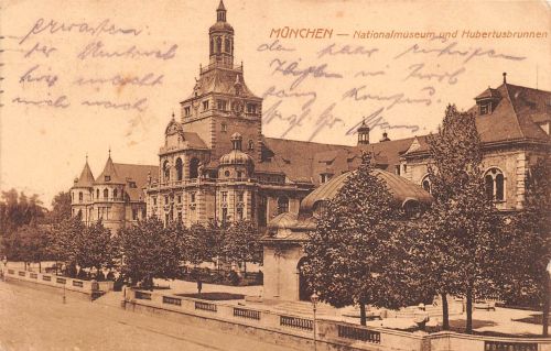 München Nationalmuseum und Hubertusbrunnen gl1925 199.190