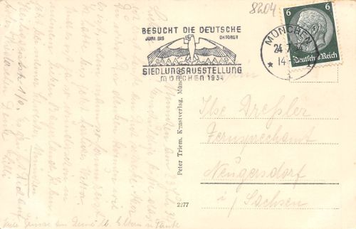 München Stempel: "Besucht die deutsche Siedlungsausstellung" gl1934 199.310