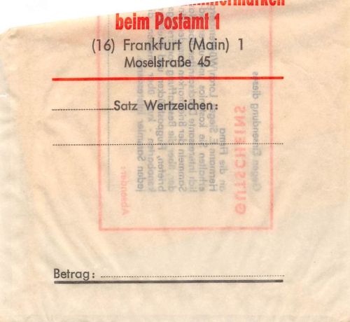 Frankfurt (Main) Versandtüte Versandstelle für Sammlermarken ngl 300.093