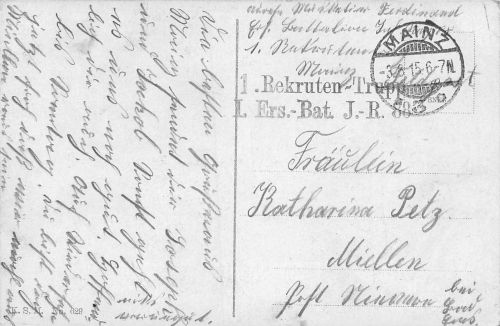 Motiv Militär Stempel "1. Rekruten-Trupp…" feldpgl1915 301.209