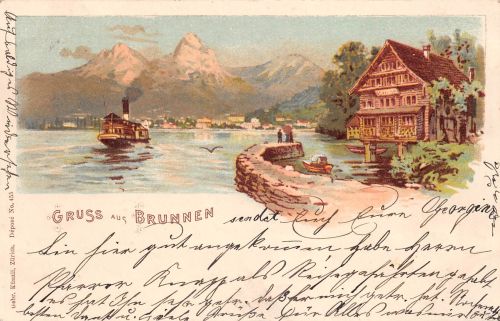 Schweiz Brunnen Litho Panorama gl1898 301.332