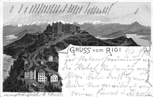 Schweiz Gruß vom Rigi Litho Panorama gl1897 301.333