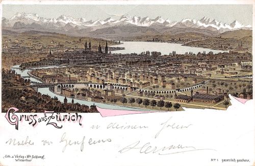 Schweiz Zürich Litho Panorama gl1896 301.334