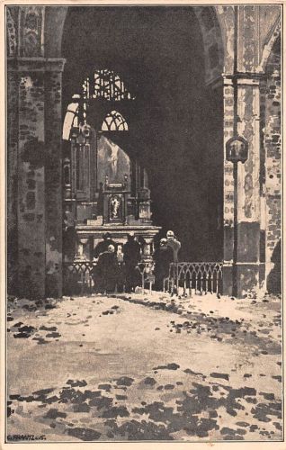 Militär I. WK zerstörte Kirche Künstlerkarte feldpgl 301.770