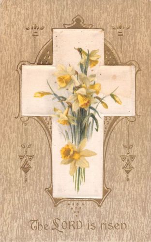 Motiv Religion Kreuz The Lord is risen Prägekarte Kreuz aus Stoff ngl 301.815