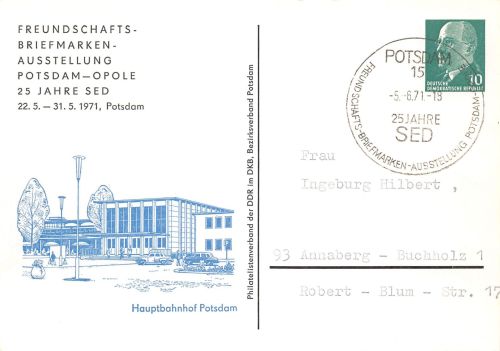 Potsdam-Opole Ganzsache Briefmarkenausstellung Motiv Hauptbahnhof gl1971 302.413
