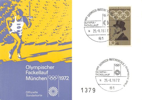 München Sonderpostkarte Olympischer Fackellauf 1972 ngl 305.203