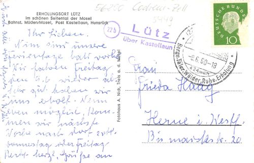 Lütz im Lützbachtal Panorama, Posthilfstempel gl1960 305.302