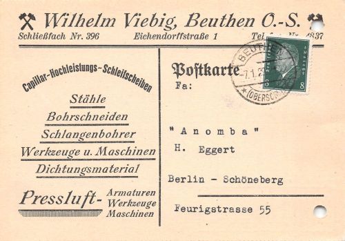 Beuthen (Oberschlesien) Wilhelm Viebig Schleifscheiben Registraturlochung gl1929 305.974