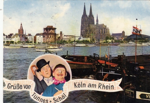 Köln am Rhein, Rheinufer mit Dom und Tünnes und Schäl gl1960 G6561R