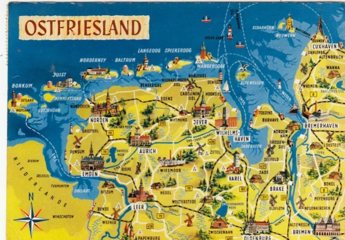 Ostfriesland, Landkarte Emden bis Cuxhaven gl1971 G6615