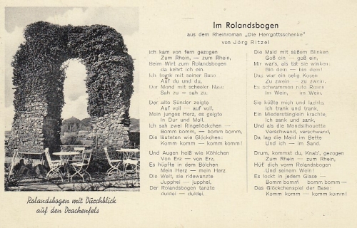 Rolandsbogen, Blick auf Drachenfels, Liedtext im Rolandsbogen ngl G6849
