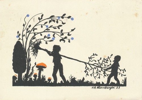 Scherenschnitt Kinder mit Baum gl1934 114.608