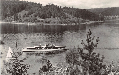 Stausee Gräfenwarth in Thüringen mit Schiff gl1968 151.234