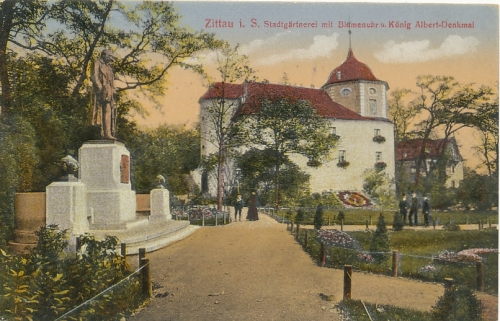 Zittau Blumenuhr und Denkmal feldpgl1917 127.677