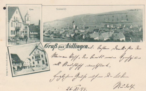 Aidlingen Litho Rathaus Kirche Panorama gl1899 66.805