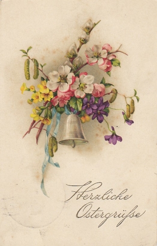 Ostern-Wünsche mit Glocke an Blümchen gl1927 E1206