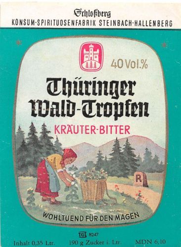 Steinbach-Hallenberg Spirituosenfabrik Schloßberg Flaschenetikett keine AK ngl 183.041