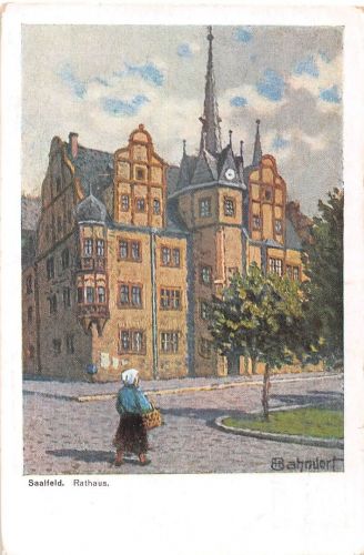 Saalfeld (Saale) Rathaus Künstlerkarte Rückseitig mit Zudruck ngl 184.825