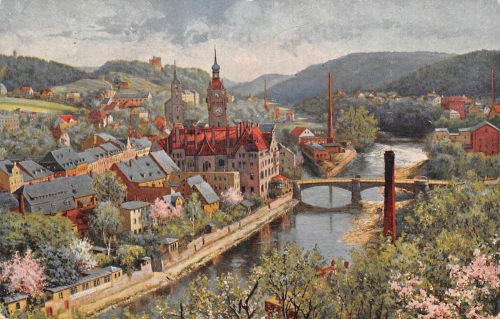 Waldheim i.Sa. Panorama Künstlerkarte gl1921 187.516