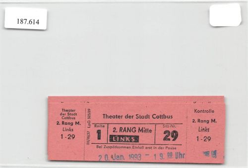 Cottbus Theater der Stadt Cottbus 2 Eintrittskarten 1993 ngl 187.614