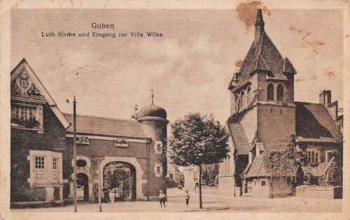 Guben Luth. Kirche und Eingang zur Villa Wilke gl1921 187.886