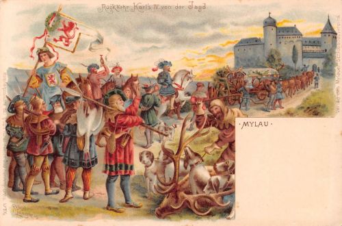 Mylau Litho Rückkehr Karls IV von der Jagd gl 190.375
