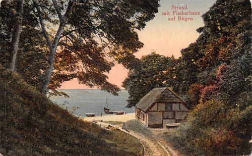 Sassnitz auf Rügen Strand mit Fischerhaus ngl 190.515