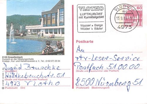 Gras-Ellenbach i. Odw. Ganzsache P 138II gl1984 192.007
