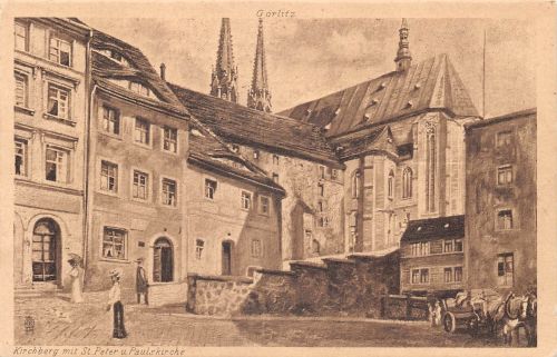 Görlitz Kirchberg mit St. Peter u. Paulskirche Künstlerkarte sign. R.S ngl 193.017