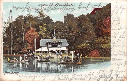 Freiberg (Sachsen) Kreuzteich mit Schwanenschlösschen gl1901 193.203