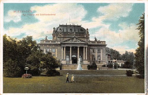 Wiesbaden Königl. Theater mit Schillerdenkmal gl1909 193.559
