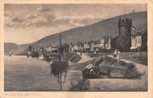 Rüdesheim a. Rhein Panorama Künstlerkarte sign. H. Hoffmann feldpgl1918 193.778