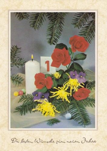 Neujahr-Grüße mit Rosen, Kerze und Kalender ngl E6213