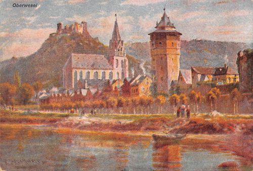 Oberwesel am Rhein Panorama Künstlerkarte ngl 195.429
