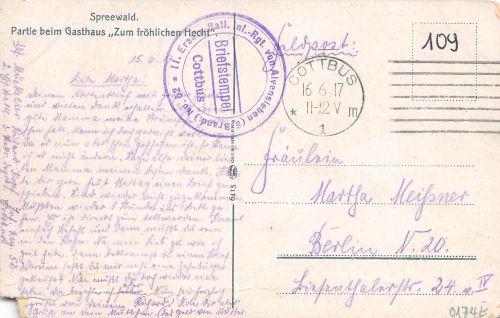 Militär-Briefstempel I.WK "II. Ersatz-Batl…" gl1917 196.452