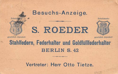 Reklame Besuchsanzeige S. Roeder Original Bremer Börsenfeder gl1924 196.557