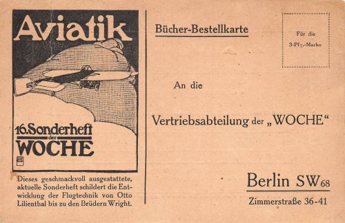 Reklame Aviatik 16. Sonderheft der Woche Bestellkarte ngl 196.562