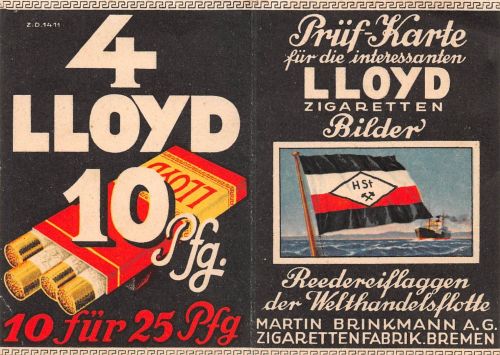 Reklame Lloyd Zigaretten, Prüfkarte für Zigaretten-Bilder ngl 196.576