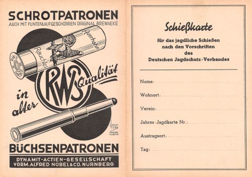 Reklame RWS Schrotpatronen Schießkarte, Nürnberg ngl 196.581