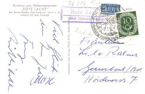 Posthilfstempel "Rote Lache über Forbach" gl1952 196.628