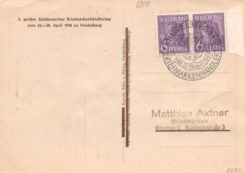 Heidelberg 3. Süddeutscher Briefmarkenhändlertag 1948 gl1948 196.635