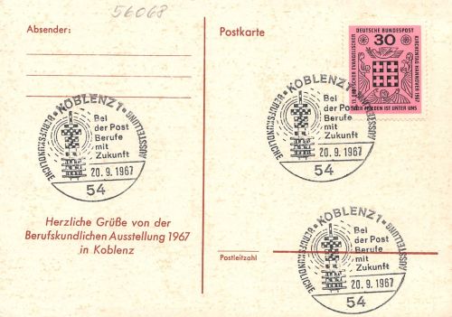 Koblenz Postkarte Deutsche Post Berufskundliche Ausstellung ngl20.9.1967 196.645