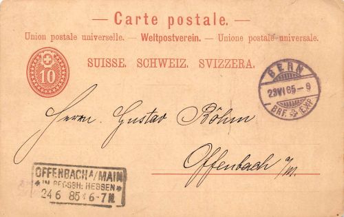Schweiz GA Bern nach Offenbach gelaufen 1885 gl23.6.85 196.677