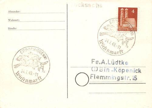 Erbach i. Odw. Drucksache Sonderstempel Wiesenmarkt ngl 196.680